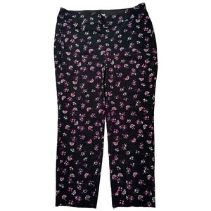 LANE BRYANT THE ALLIE Women Plus 18R Black Pink Floral Pull On Ankle Pants EUC